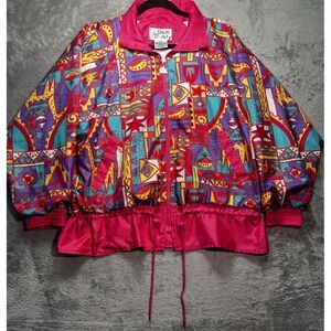 Vintage‎ Casual Isle Colorful Full Zip Peplum 80's Windbreaker Women's Medium